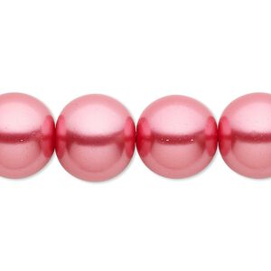Bead, crystal pearl, bright pink, 14mm round. Sold per 15-1/2" to 16" strand, approximately 25 beads.