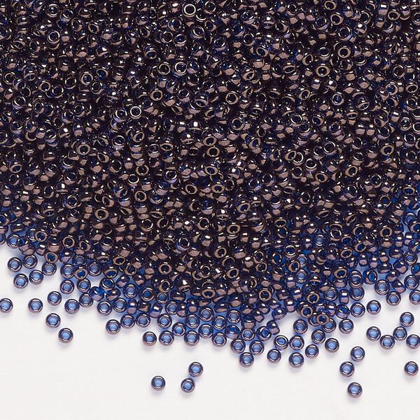 Seed bead, Miyuki, glass, pkg/250g, #15 rocaille, translucent gold luster cobalt (RR-308). image number 0