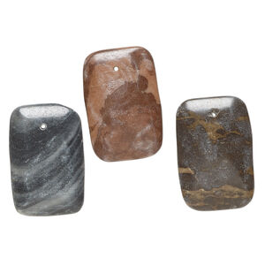 Multi-gemstone 1pkg3, top-drilled rectangle flatback focal natural, mix 44x30-47x33mm