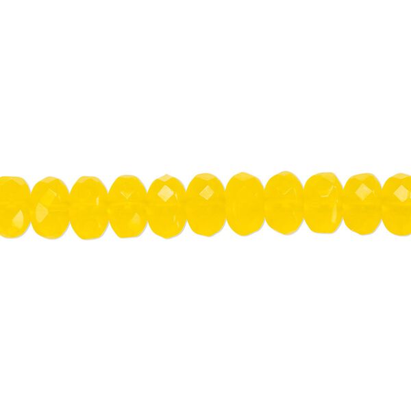 Bead, Czech fire-polished glass, yellow, 7x5mm faceted rondelle. Sold per 15-1/2" to 16" strand. image number 0