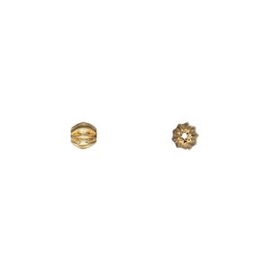 Bead, gold-plated brass, 4mm corrugated round. Sold per pkg of 50.
