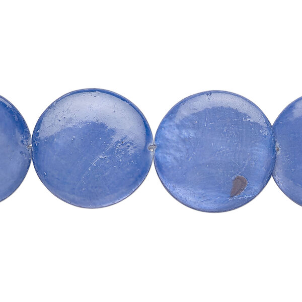 Mother-of-pearl shell 1pkg1, puffed flat round bead 15 inch dark blue 17-18mm image number 0