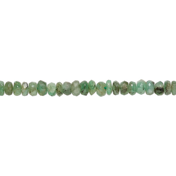 Bead, emerald (natural), 3x2mm-4x3mm hand-cut faceted rondelle, C- grade, Mohs hardness 7-1/2 to 8. Sold per 8-inch strand. image number 0