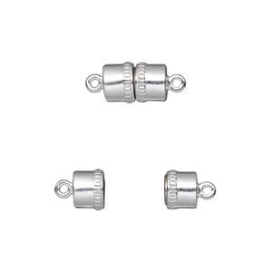 Clasp magnetic 1pkg1 sterling silver, 10x7mm round tube, 1-strand