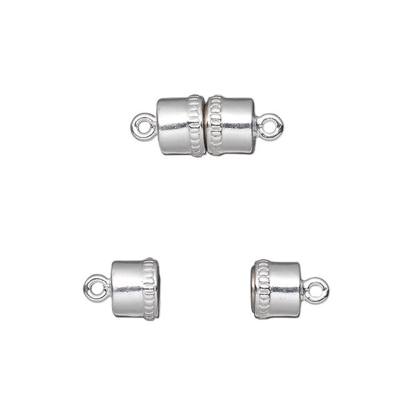 Clasp magnetic 1pkg1 sterling silver, 10x7mm round tube, 1-strand image number 0