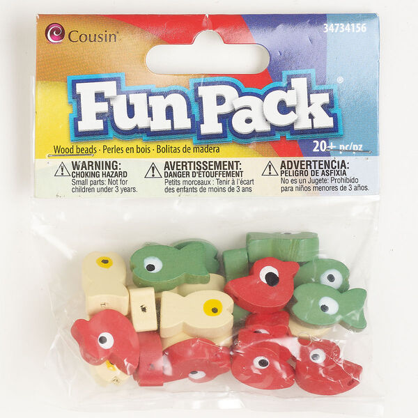 Bead, wood (dyed), pkg/21, mixed colors, 20x15mm duck/ 22x12mm fish. image number 0