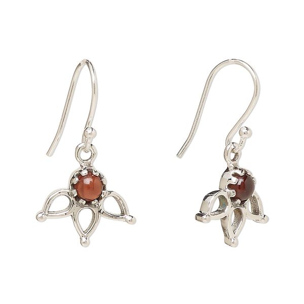 Earring, Create Compliments®, antiqued sterling silver and garnet (natural), fishhook, 27mm with 14.5 x 12.5mm single-sided open 3-teardrop, 21 gauge. Sold per pair. image number 0