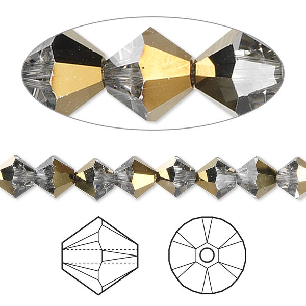 Bead 24pk crystal dorado, Crystal Passions® 6mm bicone 5328 image number 0