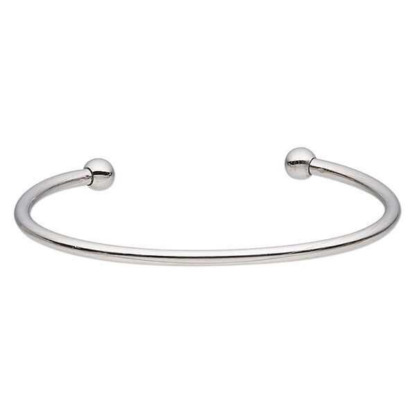 Bracelet, cuff, stainless steel, 3mm wide oval with 6mm twist-off bead ends, 2-1/2 inch inside diameter. Sold individually. image number 0