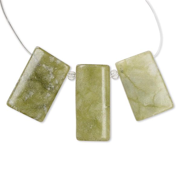 Focal and drop, jungle "jasper" (serpentine) (natural), 29x16mm-30x21mm and 35x16mm-36x18mm puffed rectangle with flat back, C grade, Mohs hardness 2-1/2 to 6. Sold per 3-piece set. image number 0