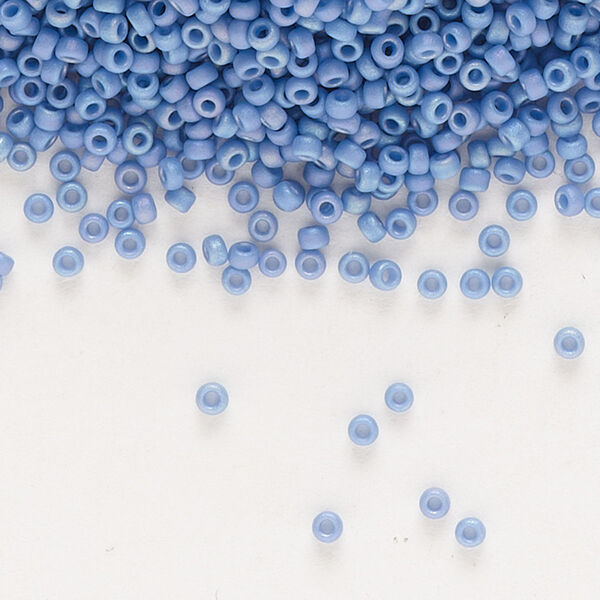 Seed bead, Miyuki, glass, pkg/250g, #15 rocaille, opaque matte rainbow mermaid blue, (RR-4704). image number 0