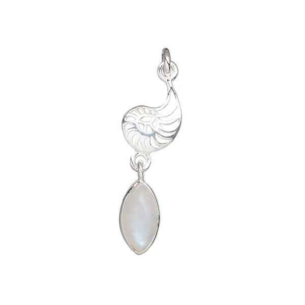 Rainbow moonstone / sterling silver 1pkg1, nautilus drop natural antiqued 26x8mm image number 1