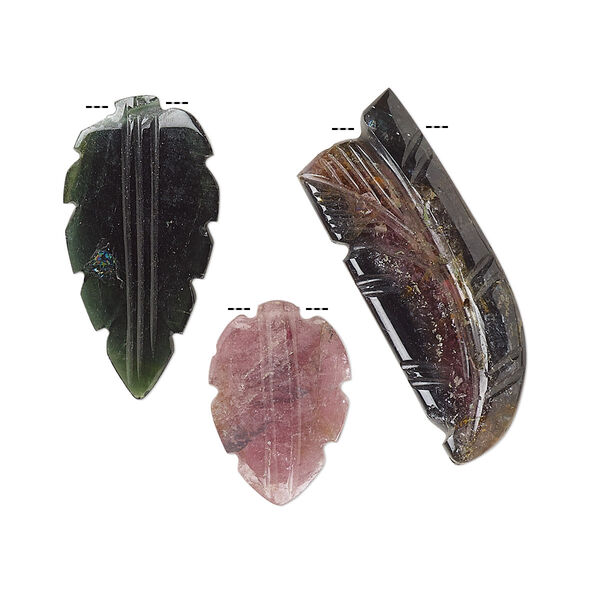 Multi-tourmaline 1pkg3, hand-cut carved leaves bead natural 18x10mm-36x10mm image number 0
