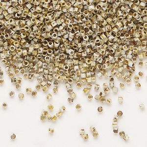 Seed bead, Delica®, glass, pkg/50g, #11 round, opaque Picasso yellow (DB-2262).