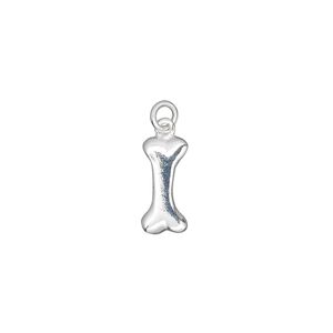 Charm, sterling silver, 13x6mm double-sided flat dog bone. Sold individually.