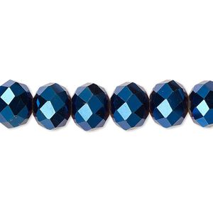 Bead 1pk 48 facets opaque cobalt blue metallic, Celestial Crystal® 10x8mm rondelle 15.5-16 inch
