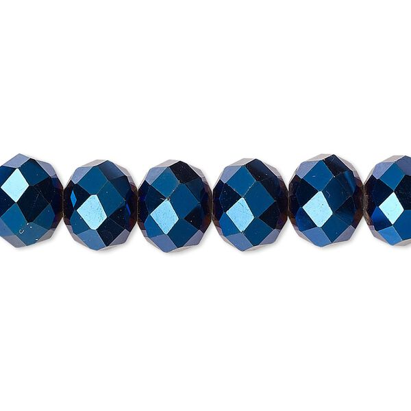 Bead 1pk 48 facets opaque cobalt blue metallic, Celestial Crystal® 10x8mm rondelle 15.5-16 inch image number 0