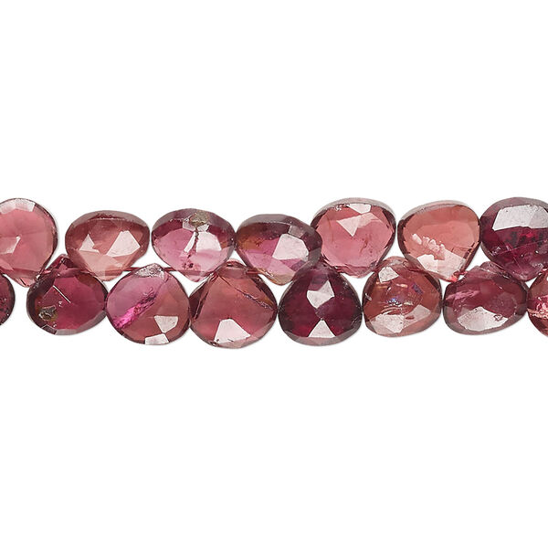 Bead, rhodolite garnet (natural), 7-8mm hand-cut top-drilled faceted puffed teardrop, B+ grade, Mohs hardness 7 to 7-1/2. Sold per 8-inch strand, approximately 55 beads. image number 0