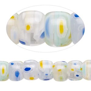 Bead, millefiori glass, translucent multicolored, 9x7mm-10x7mm rondelle with 0.6-0.8mm hole. Sold per 15-inch strand.