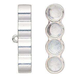 Cord end, glue-in, silver-finished "pewter" (zinc-based alloy), 39x10.5mm 4-strand barrel, 8mm inside diameter. Sold per pkg of 2.