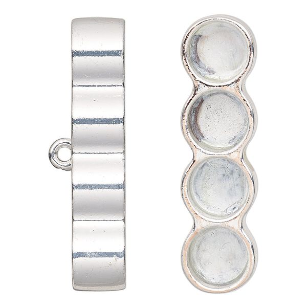 Cord end, glue-in, silver-finished "pewter" (zinc-based alloy), 39x10.5mm 4-strand barrel, 8mm inside diameter. Sold per pkg of 2. image number 0