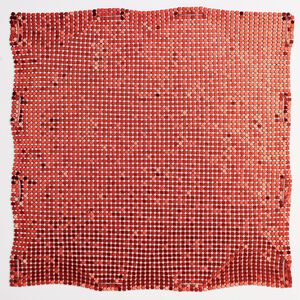 Sequin sheet, anodized aluminum, red, 8-inch single-sided square with 3mm sequins, 1.5mm thick. Sold individually.