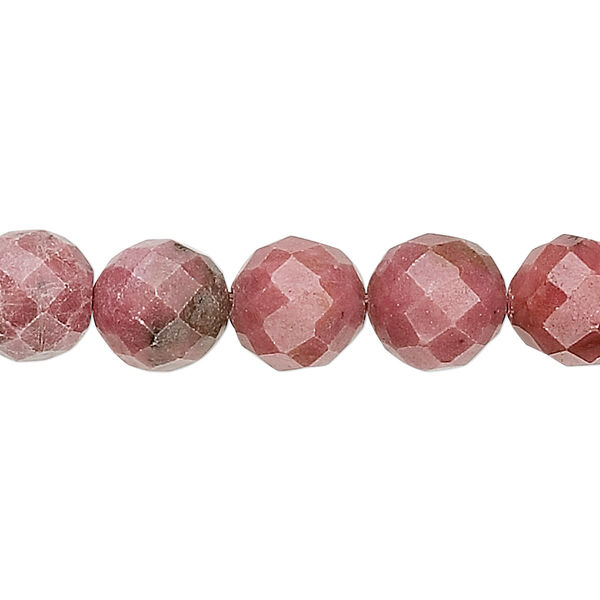 Bead, rhodonite (natural), 10mm faceted round, B grade, Mohs hardness 5-1/2 to 6-1/2. Sold per 15-1/2" to 16" strand. image number 0