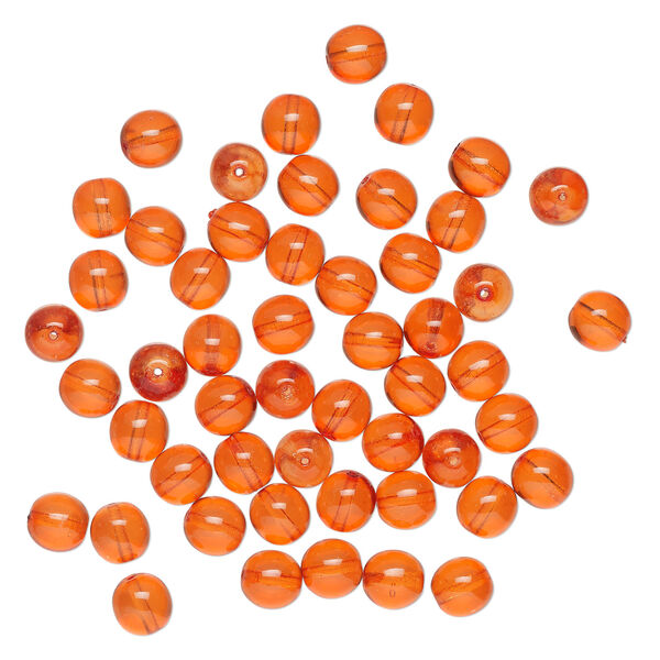 Bead 1pkg50 Czech dipped d&eacute;cor glass druk, orange, 8mm round. image number 1