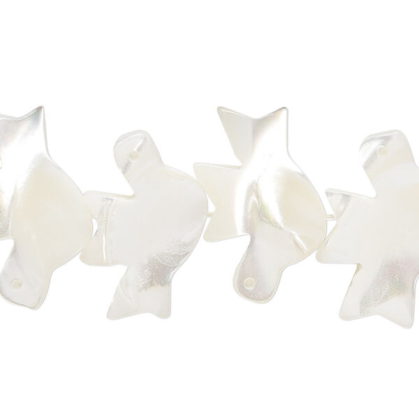 Bead, mother-of-pearl shell (bleached), white, 20x13mm hand-cut dove, Mohs hardness 3-1/2. Sold per 15-1/2" to 16" strand. image number 0