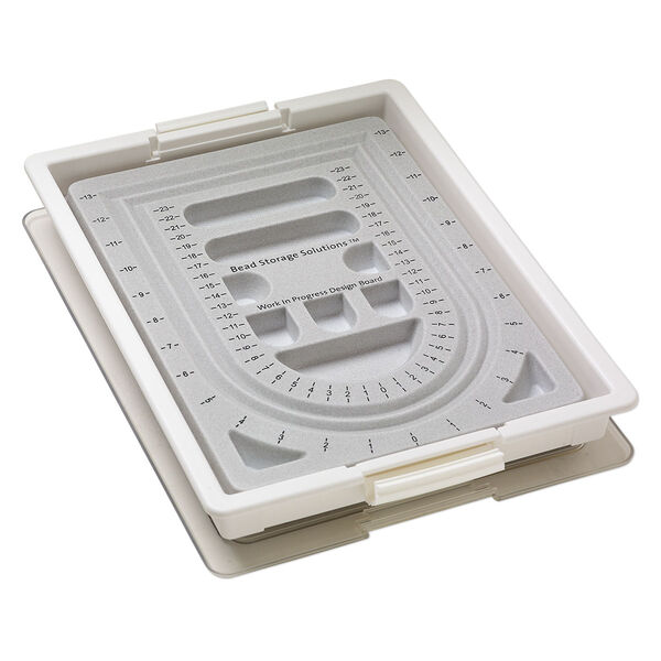 Organizer, Bead Storage Solutions™ Work In Progress Tray™, plastic / polystyrene / polypropylene, clear / off-white / grey, 13-3/4 x 10-1/2 x 2 inches with 12 x 9 x 3/4 inch bead board. Sold per 4-piece set. image number 1