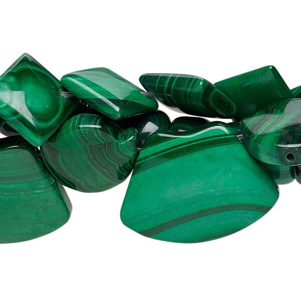 Bead mix, malachite (natural), 9x7mm-33x25mm mixed shape, Mohs hardness 3-1/2 to 4. Sold per pkg of (3) 8-inch strands. image number 0