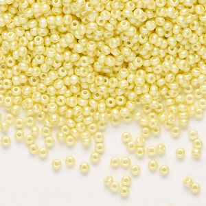 Seed bead, Preciosa Ornela Czech glass, pkg/500g, #11 rocaille, opaque PermaLux dyed yellow chalkwhite, (22001).