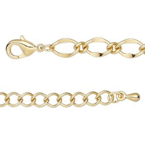 Chain 1pkg1 long & short, 6mm oval / lobster claw clasp, gold-finished brass / steel 7.5 inch