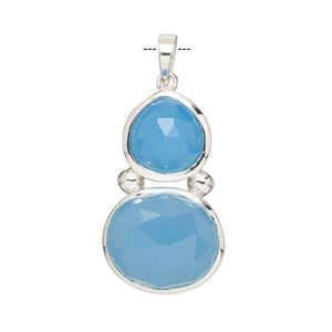 Pendant, Create Compliments®, sterling silver and chalcedony (dyed), blue, 27x16mm single-sided freeform, Mohs hardness 6-1/2 to 7. Sold individually.