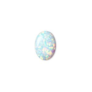 Cabochon, "opal" (silica and epoxy) (man-made), white, 14x10mm calibrated oval. Sold individually.