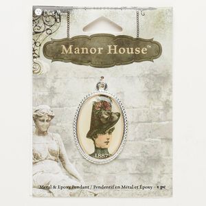 Focal, epoxy and silver-finished "pewter" (zinc-based alloy), 37x24mm oval with lady. Sold individually.