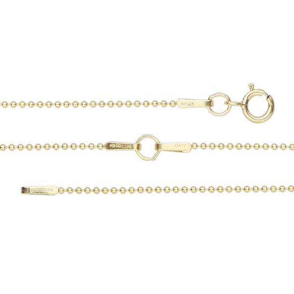Chain, Gossamer™, 14Kt gold-filled, 1mm ball, adjustable at 18 and 20 inches with springring clasp. Sold individually. image number 0