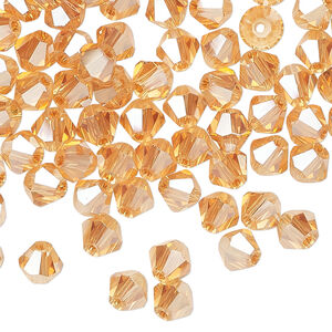 Bead 144pk translucent crystal golden shadow, Celestial Crystal® 6mm bicone
