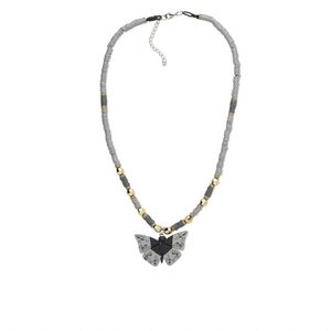 Necklace, polymer clay / glass rhinestone / imitation rhodium-finished brass / steel / gold-coated plastic, multicolored with glitter, 2 x 1-1/4 inch single-sided butterfly, 16 inches with 2-inch extender chain and lobster claw clasp. Sold individually.