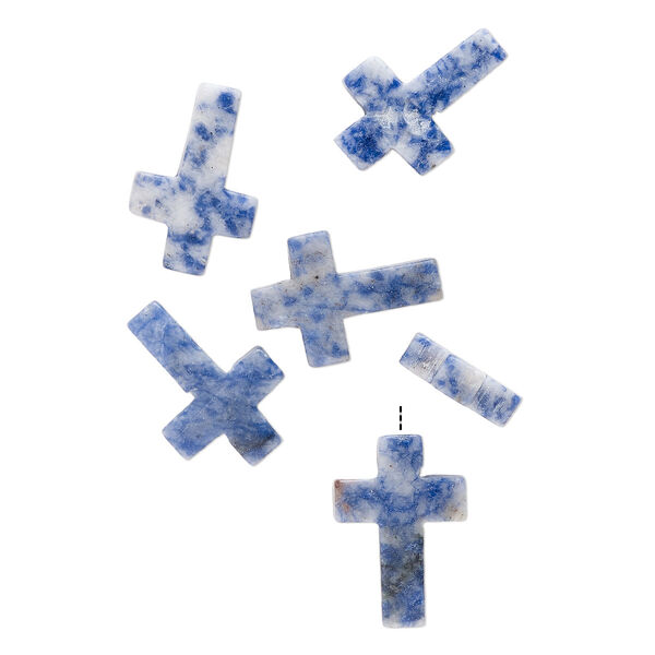 Sodalite 1pkg6, half-drilled cross drop natural B grade, 21x15mm-23x16mm image number 0