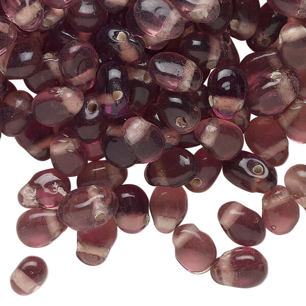 Bead, lampworked glass, translucent purple, 6x5mm-9x6mm top-drilled puffed teardrop. Sold per 2-ounce pkg, approximately 230 beads. image number 0
