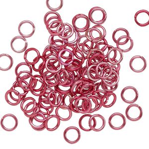 Jump ring, anodized and dyed aluminum, dark pink, 5mm round, 3.4mm inside diameter, 20 gauge. Sold per pkg of 100.