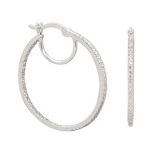 Earring hoop 1pkg2 sterling silver / cubic zirconia, 29mm / closed loop / latch-back, antiqued clear 1 pair
