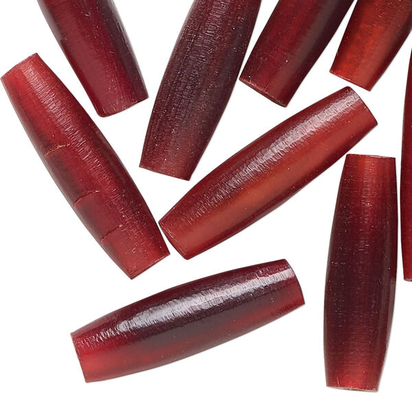 Bead, bone (dyed), red, 25x7mm27x8mm hairpipe, Mohs hardness 2-1/2. Sold per pkg of 12. image number 0