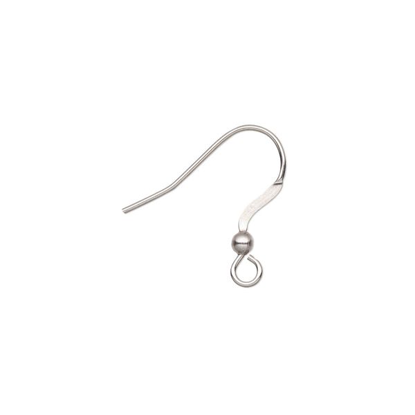 Ear wire fishhook 1pkg20, 13mm flat / 2.5mm ball / open loop, 21 gauge stainless steel 10 pair image number 0