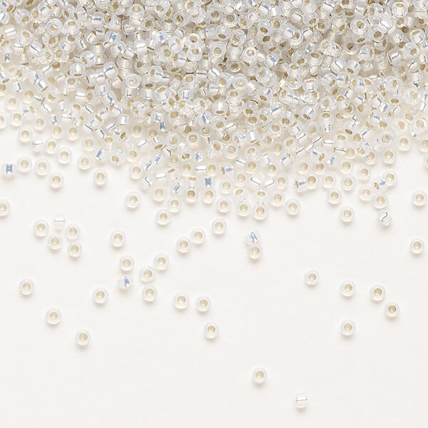 Seed bead, Miyuki, glass, pkg/35g, #15 rocaille, translucent silver-lined opal alabaster base (RR-551). image number 0