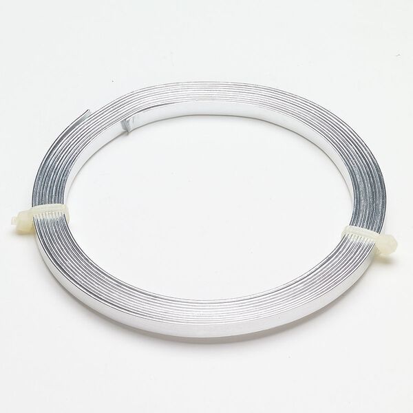 Wire, anodized aluminum, pkg/9 feet, 5mm flat, silver. image number 0