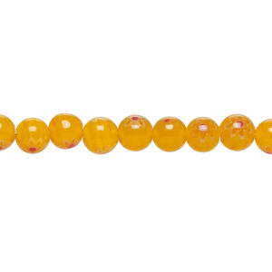 Bead, millefiori glass 1pkg1, translucent orange / white / red, 6mm round, 15 inches.