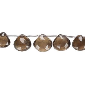 Smoky quartz 1pkg1, hand-cut top-drilled faceted puffed teardrop bead 4 inch 6x6mm-11x11mm