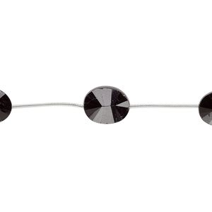 Black spinel 1pkg5, hand-cut faceted flat oval bead natural 13x11mm-15x12mm